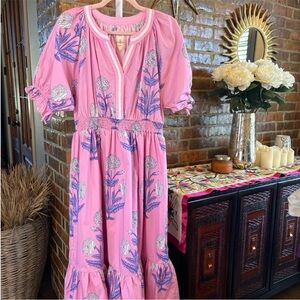 Umgee Pink Maxi Dress with Blue Floral Print